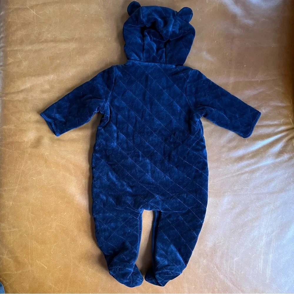 GAP Baby Navy Quilted Velvet Bear Bunting, 6-12mo